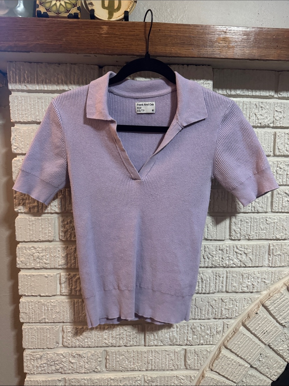 Frank & Oak Lavender V-Neck with Collar Short-Sleeve Sweater